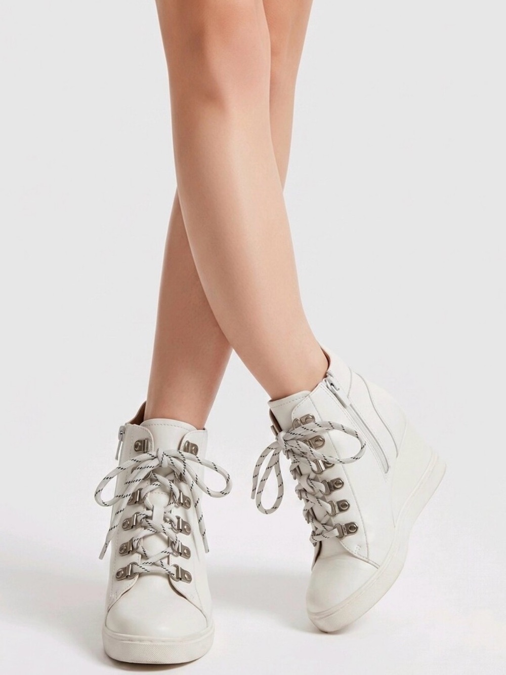 Paolo White Wedge High-Top Lace-Up Sneakers (7.5)